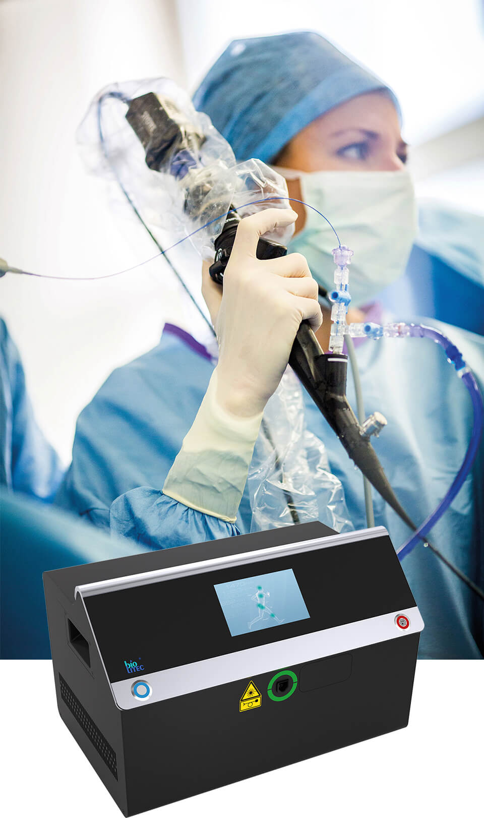 Female doctor during a urological laser therapy procedure